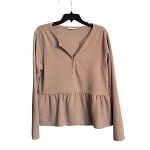 Mine‎ Women's Taupe Long Sleeve Peplum Top